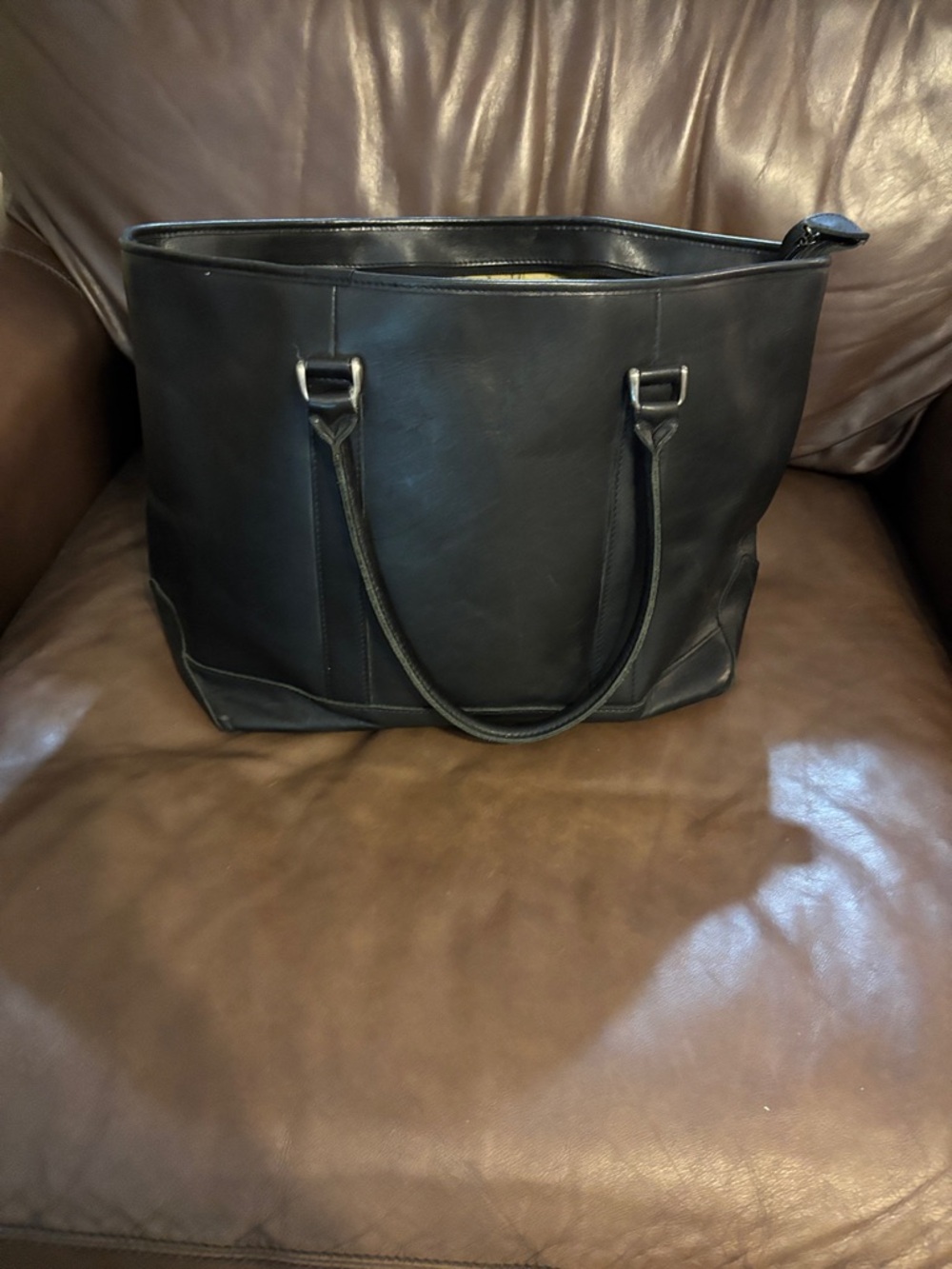 LL Bean Black Leather Tote Bag for Women - Spacious Daily Carry